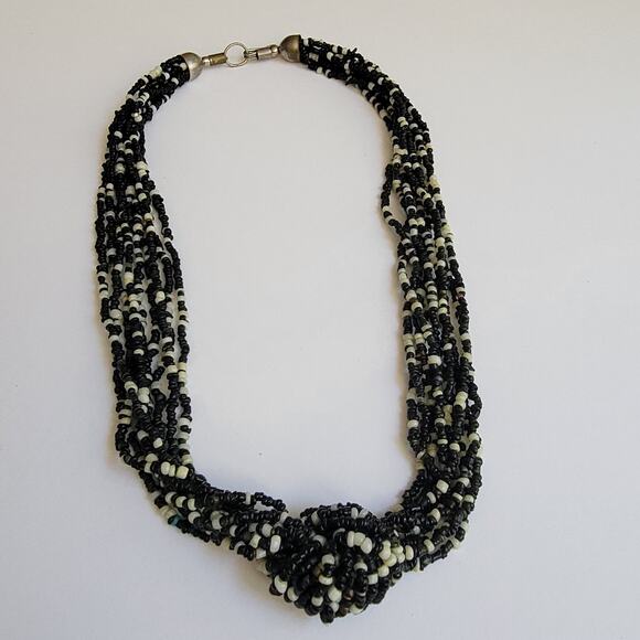 Multi-Layer Monochrome Bib Knot Statement Necklace - Picture 1 of 9